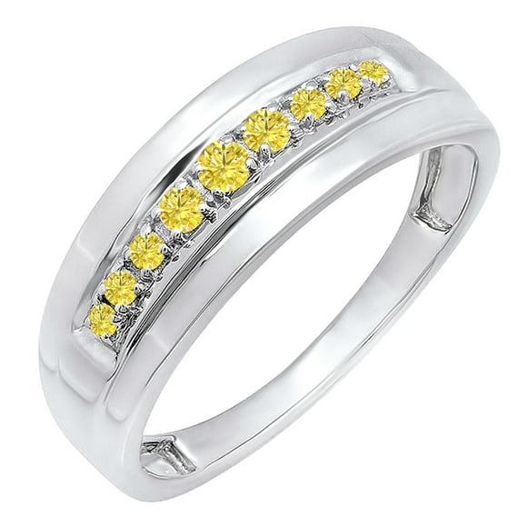 Dazzlingrock Collection 0.23 CT Round Yellow Diamond Wedding Band for Men Sterling Silver, Size 10