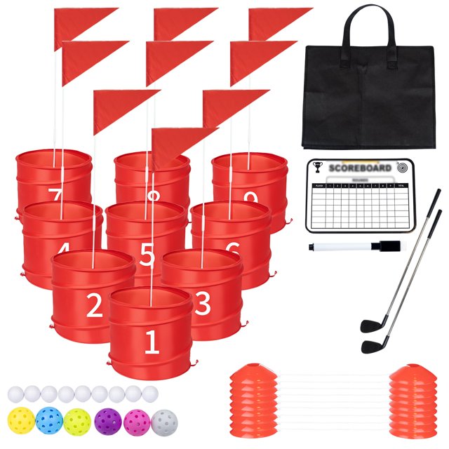 Juego de golf WodGod de 9 hoyos para patio trasero al aire libre con 2 palos