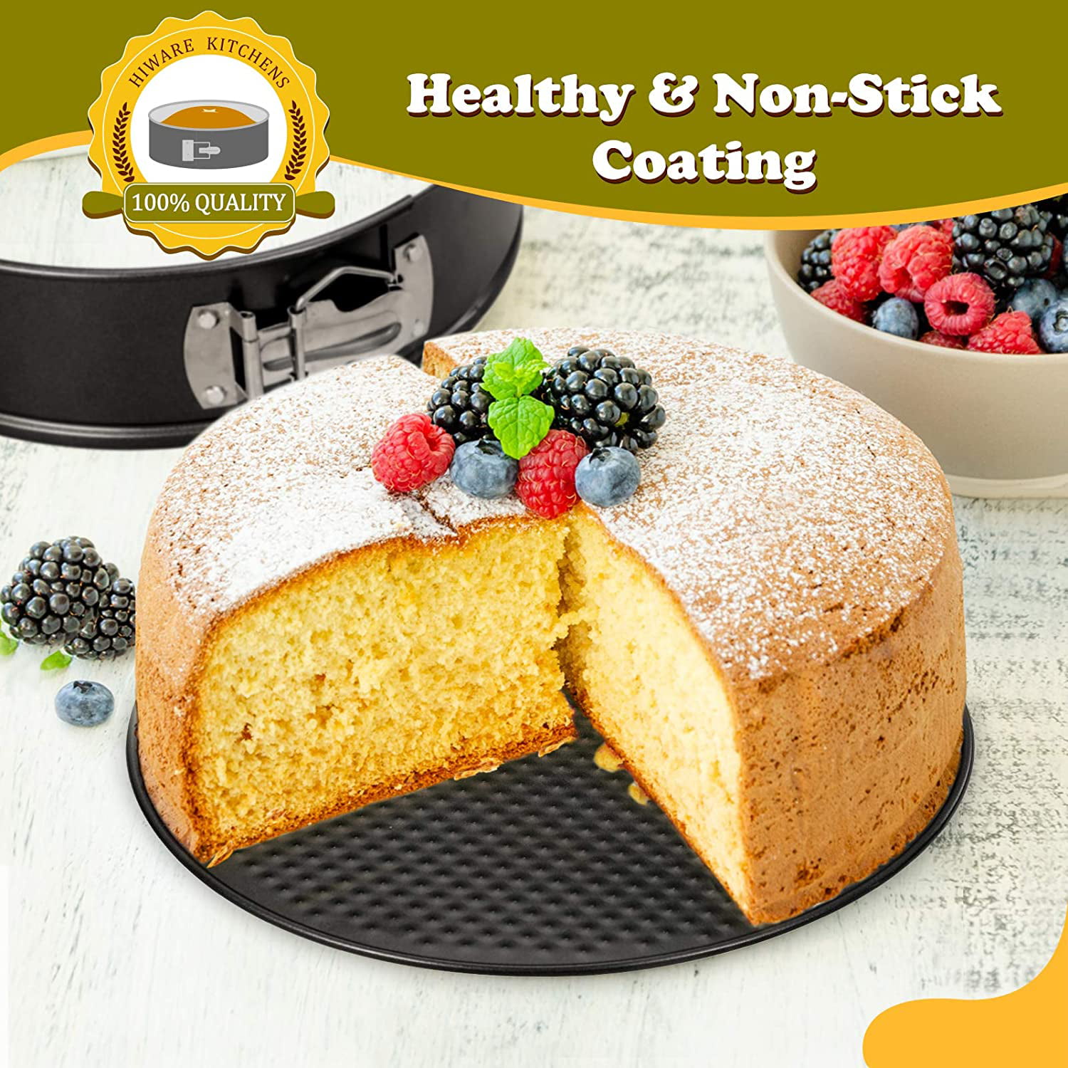 HIWARE 10 Inch Non-stick Springform Pan with Removable Bottom/Leakproof  Cheesecake Pan with 50 Pcs Parchment Paper