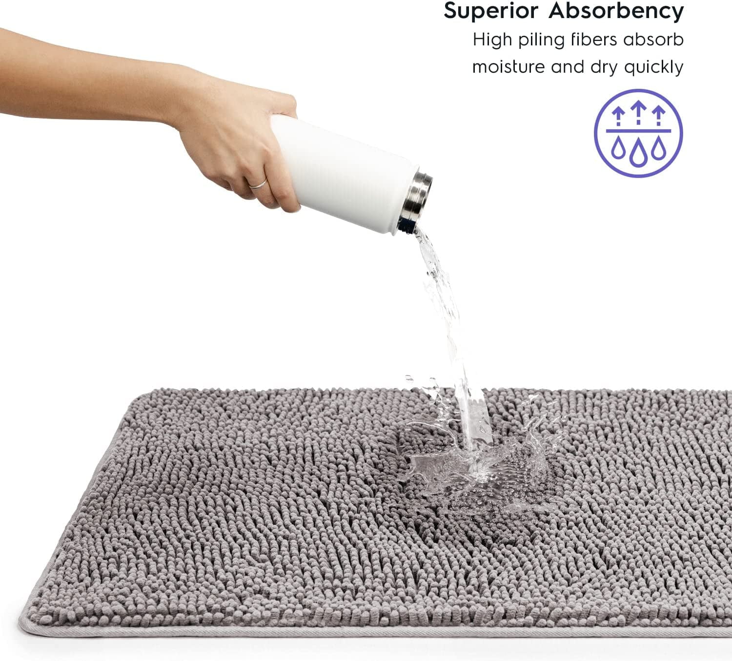Bathroom Rugs, Extra-Thick Memory Foam Bath Mat, Ultra-Soft Chenille Microfiber, Highly Absorbent, Machine Washable, Shaggy Bath Mats for Bathroom, Non-Slip (21x32 + 20x22, 2pcs) Lt Grey