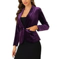 thumbnail image 4 of INSPIRE CHIC Blazer en Velours pour Femme, Couleur Unie, Col Châle, un Bouton, Veste de Tailleur pour le Travail, S Violet, 4 of 6