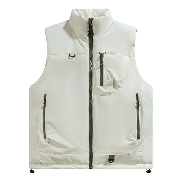 RXMEKW Insulated Sleeveless Jacket for Men with Front Zipper, Open Style, Solid Color Vest for Men, Beige Size L