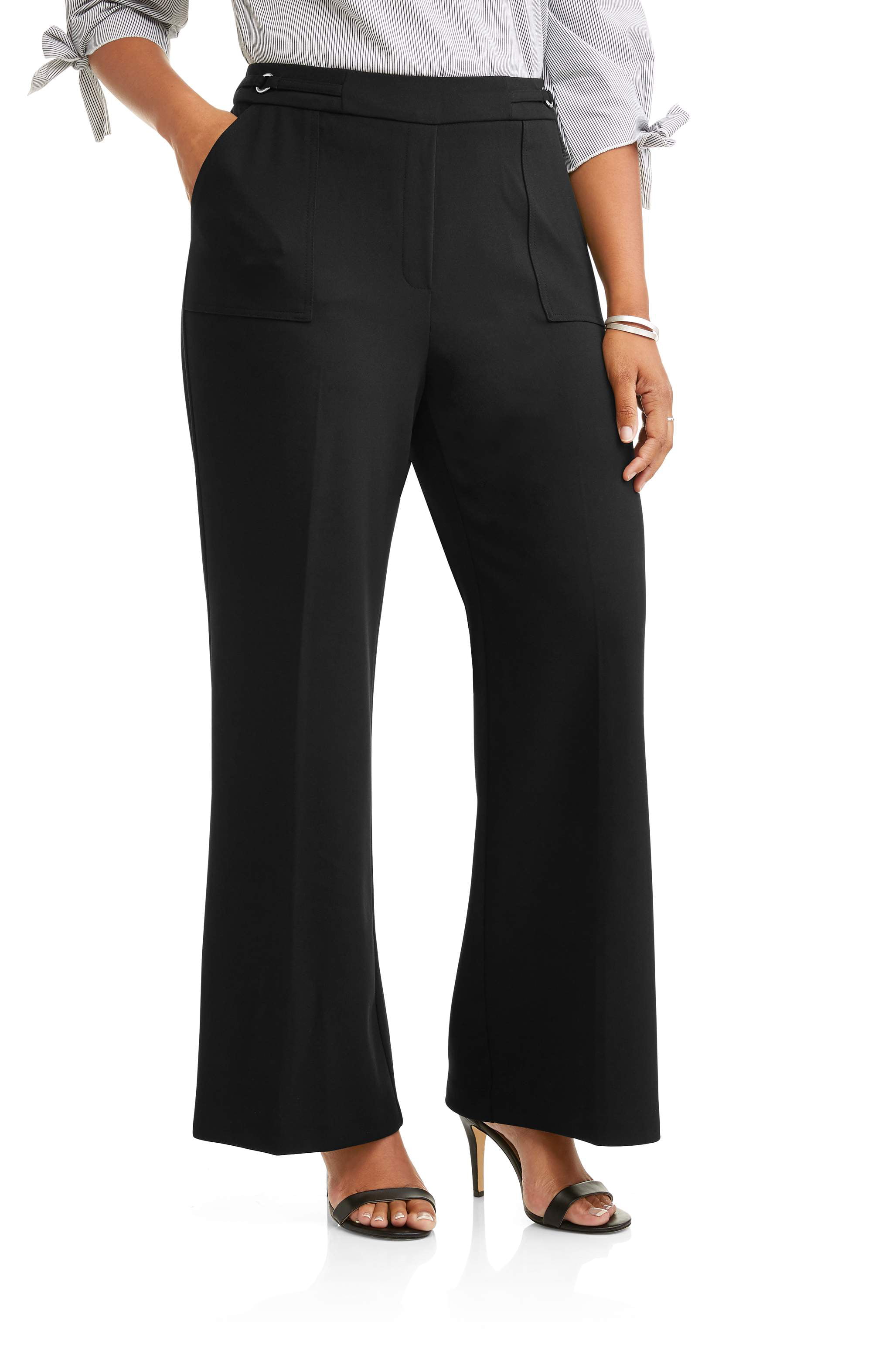 Women's Plus Wide Leg Pull On Pant with Ring Detail and Patch Pocket ...