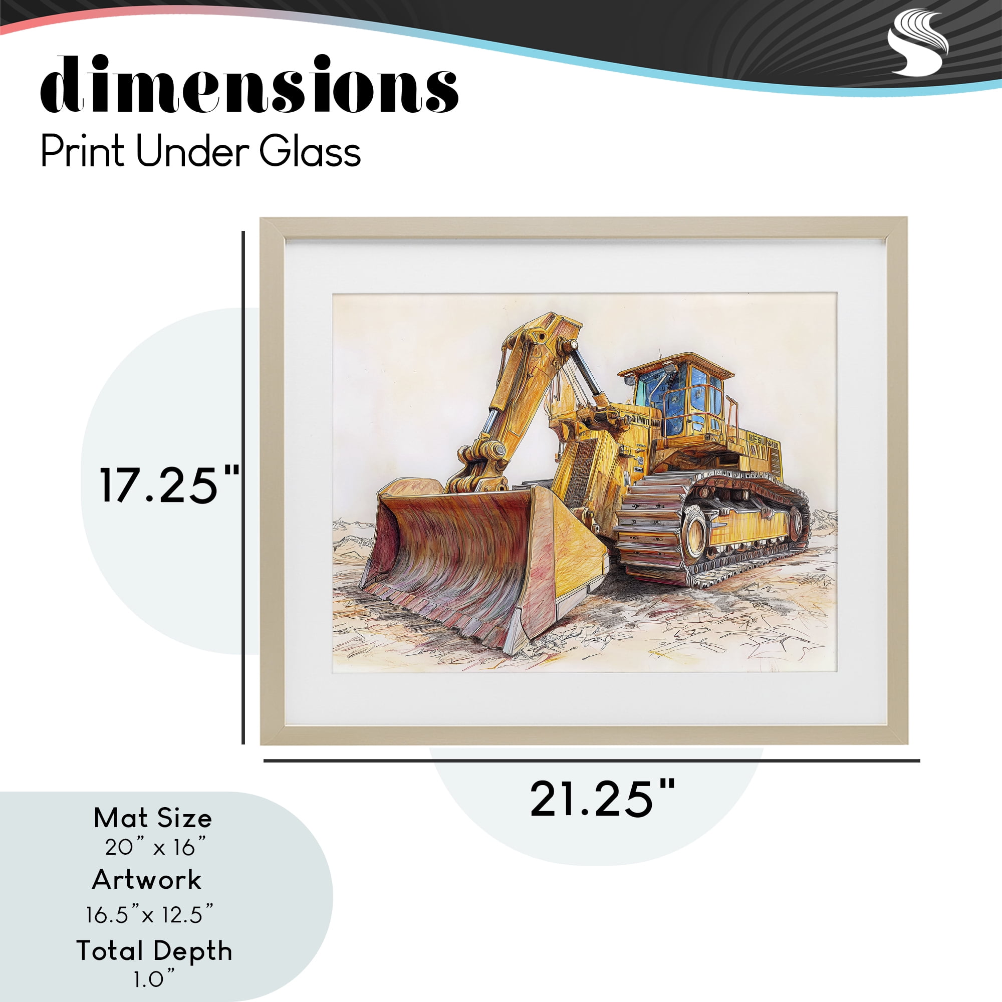 Stupell Industries Industrial Bulldozer Drawing Birch Framed Print Under Glass, design by Steve Hunziker