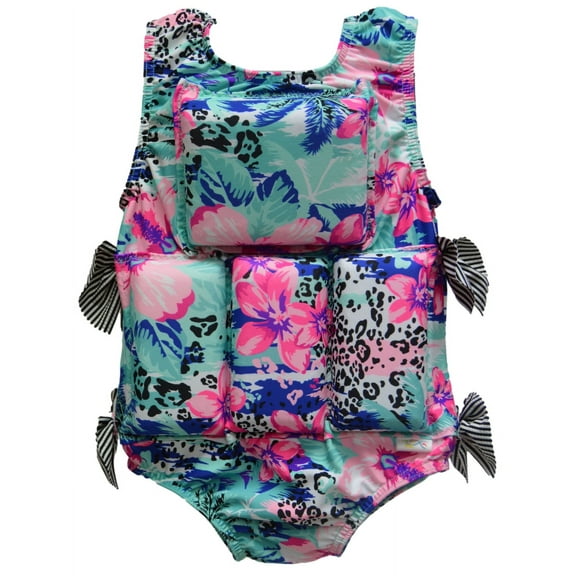 My Pool Pal Girl's Swimwear Flotation Life Vest Swimsuit - 79303 (Leopard Tropical, Medium (40-50 lbs))