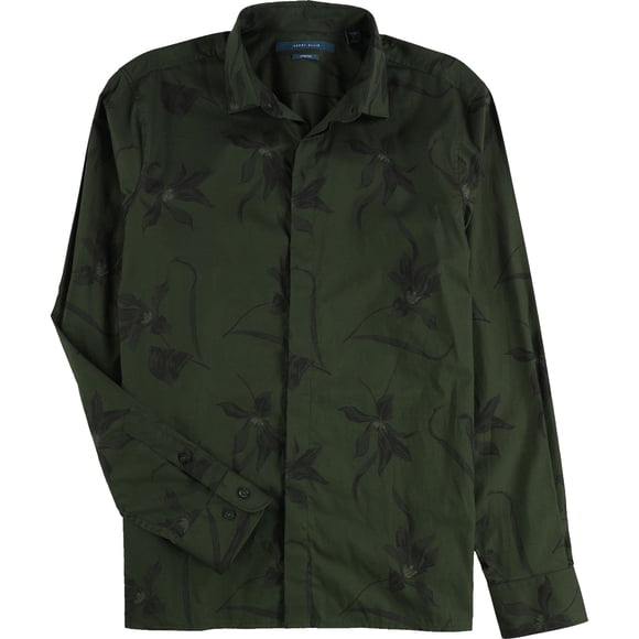 Perry Ellis Mens Floral Print Button Up Shirt, Green, Medium