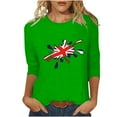 thumbnail image 2 of OKBOP Casual Tops for Women 3/4 Sleeve Green Uk Flag Crew Neck T-Shirts Ladies Shirts and Tops, 2 of 4