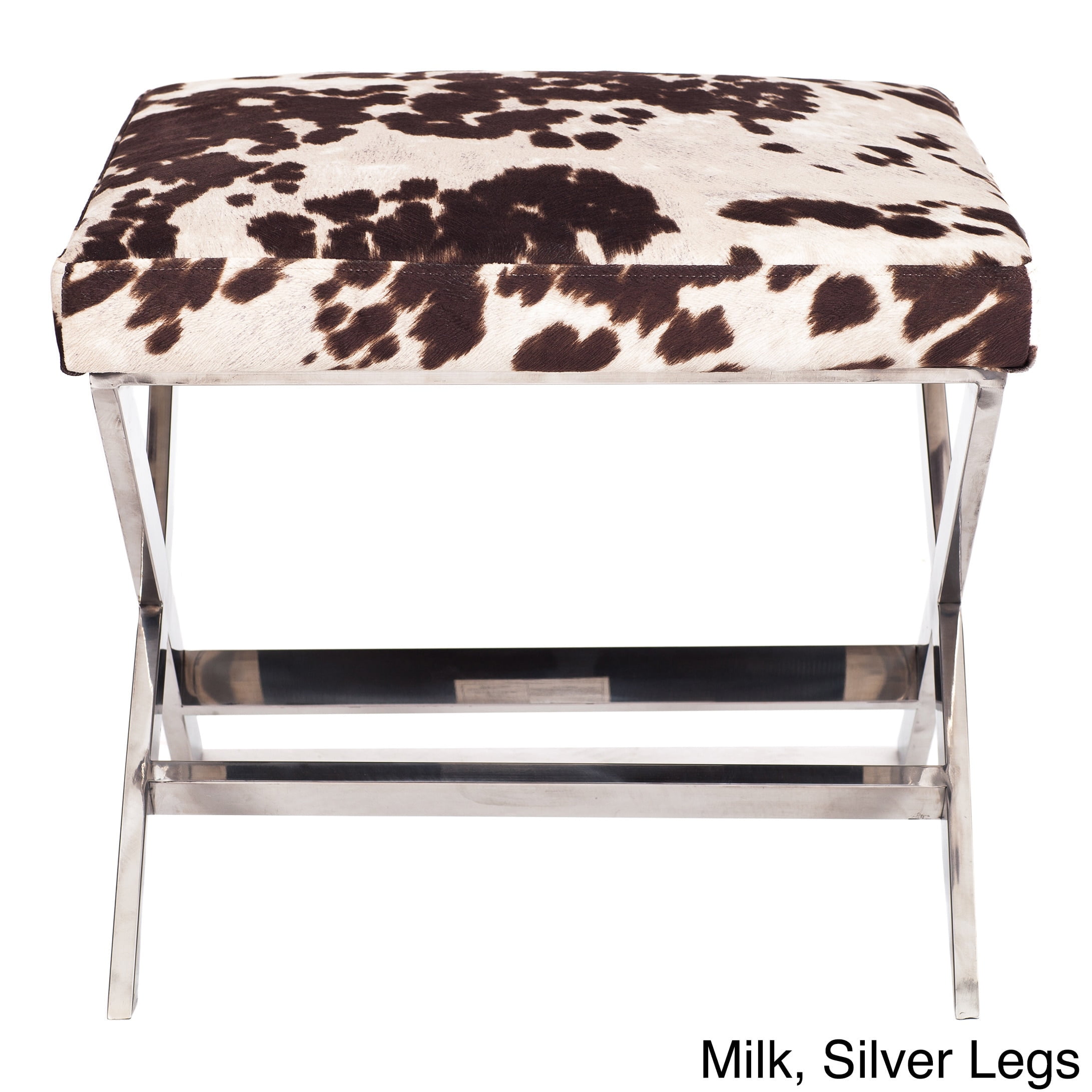 Chic Home Diddle Ottoman Animal Cow Print Polished X Frame