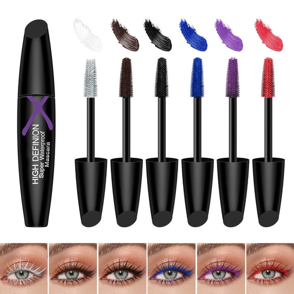Six-Color Mascara, Black White Blue Red Purple Brown, Thick Long-Lasting Waterproof Smudge-Proof formula