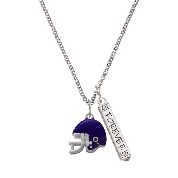 Delight Jewelry Silvertone Small Purple Football Helmet Silvertone Forever Bar Charm Necklace, 23"