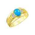 thumbnail image 3 of RYLOS Men's Rings 14K Yellow Gold Ring Classic Designer Style 8X6MM Oval Gemstone & Diamond Ring Turquoise Birthstone Rings For Men Size 10, 3 of 7