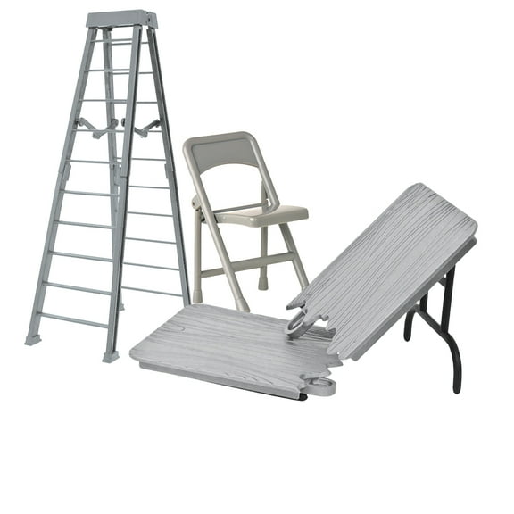 10 Inch Gray Breakable Ladder, Table and Folding Chair for WWE & AEW Wrestling Figures