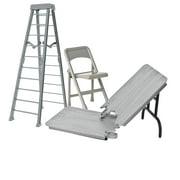 Special Deal 10 Inch Silver Ladder, Silver Table and Folding Chair for WWE Wrestling Action Figures
