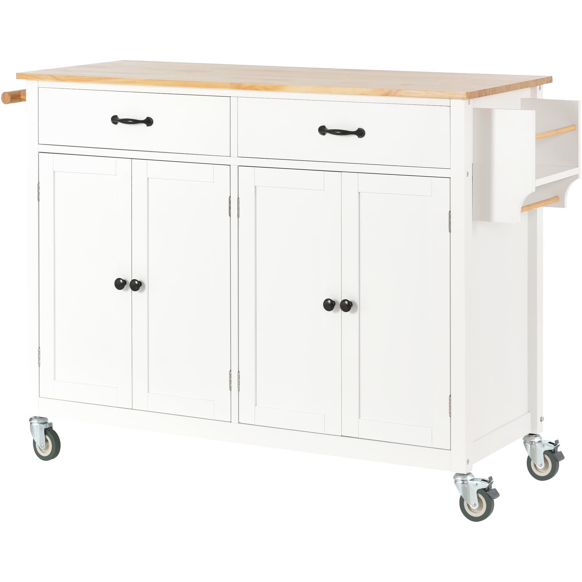 MAYEERTY Kitchen Island Cart with Solid Wood Top & Locking Wheels (H Width) - 4-Door Cabinet