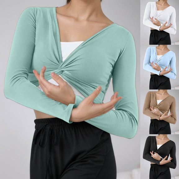 RTKFRFLM Women's Dance Top Modern Ballet Practice Wear Bolero Shrug Twisted Front Shoulder Cover Up Workout Yoga Athletic Cardigan Versatile Wrap Top Soft Breathable Performance Activewear