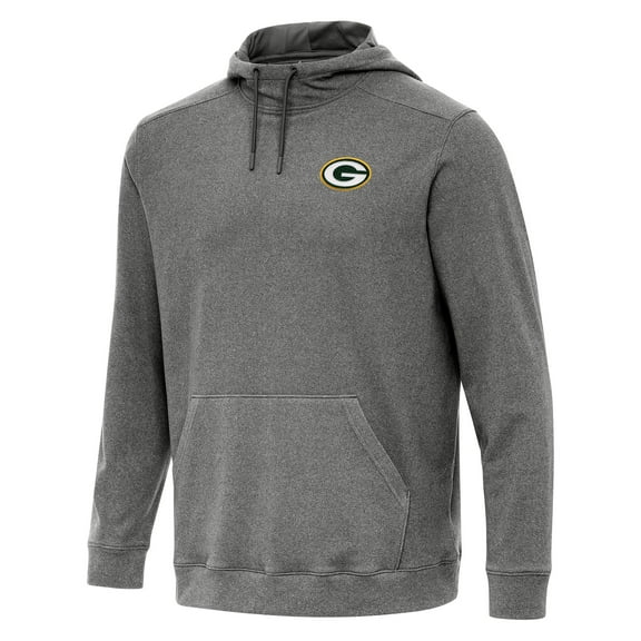 Men's Antigua Heather Black Green Bay Packers Cloud Pullover Hoodie