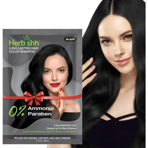Herbishh Black Color Shampoo for Gray Hair, Hair Dye Shampoo 3 in 1, 100% Grey Coverage, Instant Permanent Shampoo for Men & Women, Long-lasting & Travel-friendly, Ammonia-free, 30 ml (Pack of 1)