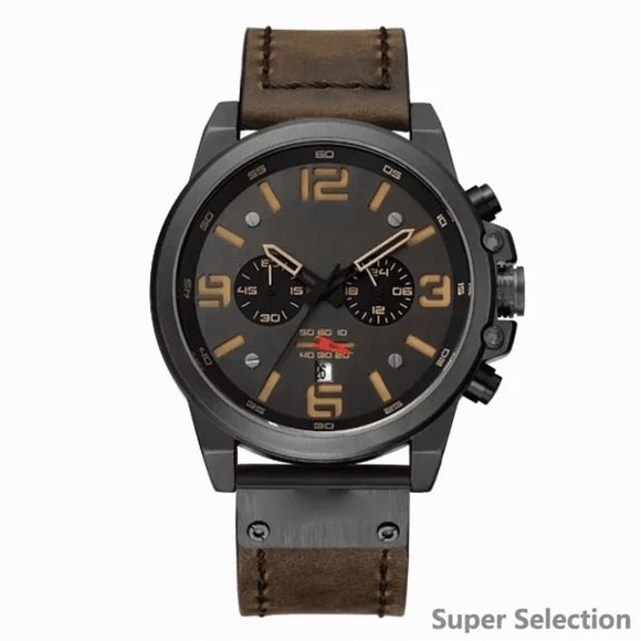 Reloj Cronógrafo De Hombre Con Correa De Cuero - Estilo Vintage Para Negocios Y Casual, Caja De 45mm, Manecillas Luminosas Y Fecha, Resistente Al Agua Para Uso Diario (No Para Natación)