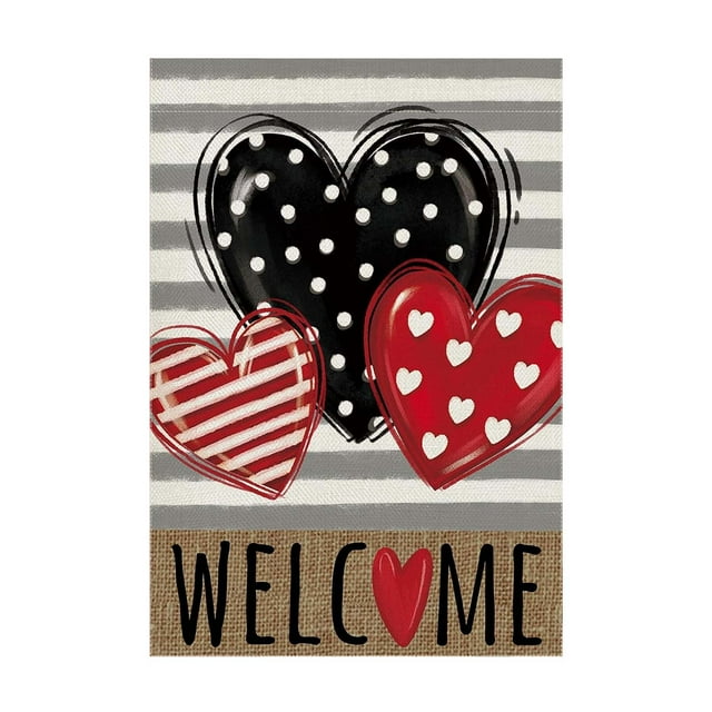 Drapeau de Jardin en Lin Saint-Valentin Design Rose Double Imprimé Chemin de Table 36 Pouces Long Drapeau d'Entraînement de Pâques 28x40 Drapeaux de Jardin Saint-Valentin pour Extérieur Loup
