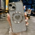 thumbnail image 6 of Compatible with iPhone 13 6.1 Inch Case with Magsafe, Plating Heart Glitter Magnetic Case for Women Girl TPU Camera Protection Back Cover for iPhone 13 Silver, 6 of 14