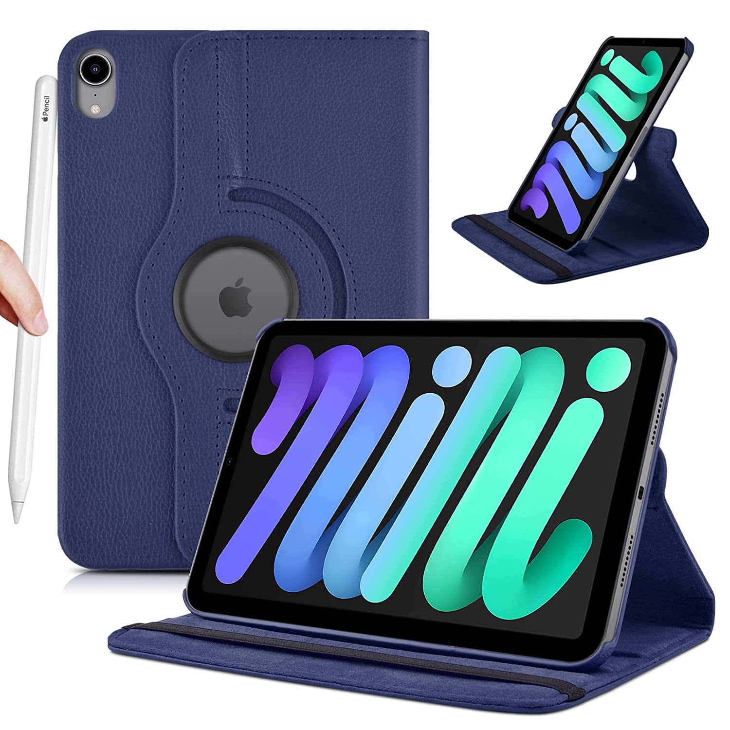 draad karbonade Recreatie Rotating Case for New iPad Mini 6 (8.3 inch) - 360 Degree Rotating  Protective Stand Cover iPad Mini 6th Generation Leather Case with Auto  Sleep/Wake, Navy - Walmart.com