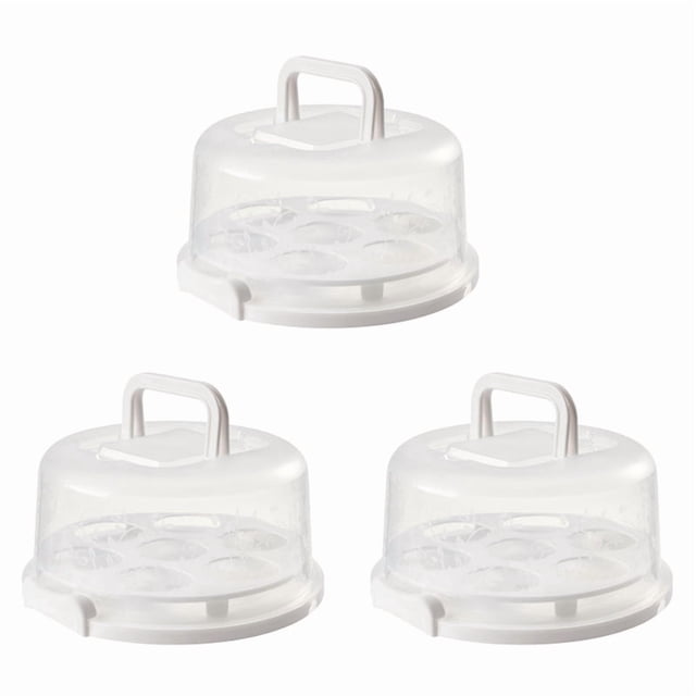 3X Portador de Pasteles con Tapa y Asa, Porta Cupcakes, Contenedor de Almacenamiento de Transporte de Pasteles Redondo de Plástico