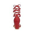 thumbnail image 2 of BLISSFUL STEP Women's Open Toe Lace Up Tie Up Block Heeled Sandals Red 7, 2 of 7