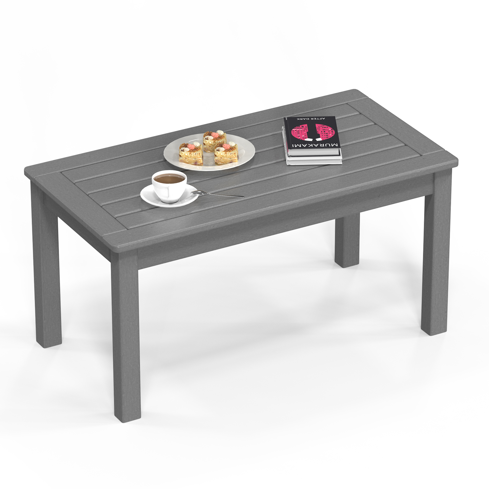 UBesGoo HDPE Outdoor Patio Table, Rectangle Coffee End Table, All Weather Deck Balcony Garden Porch Table, Gray