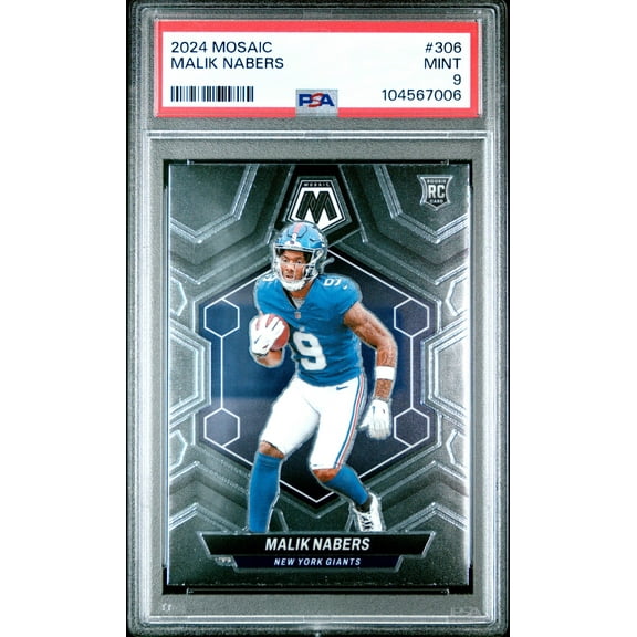 Graded 2024 Panini Mosaic Malik Nabers #306 Rookie RC Football Card PSA 9 Mint