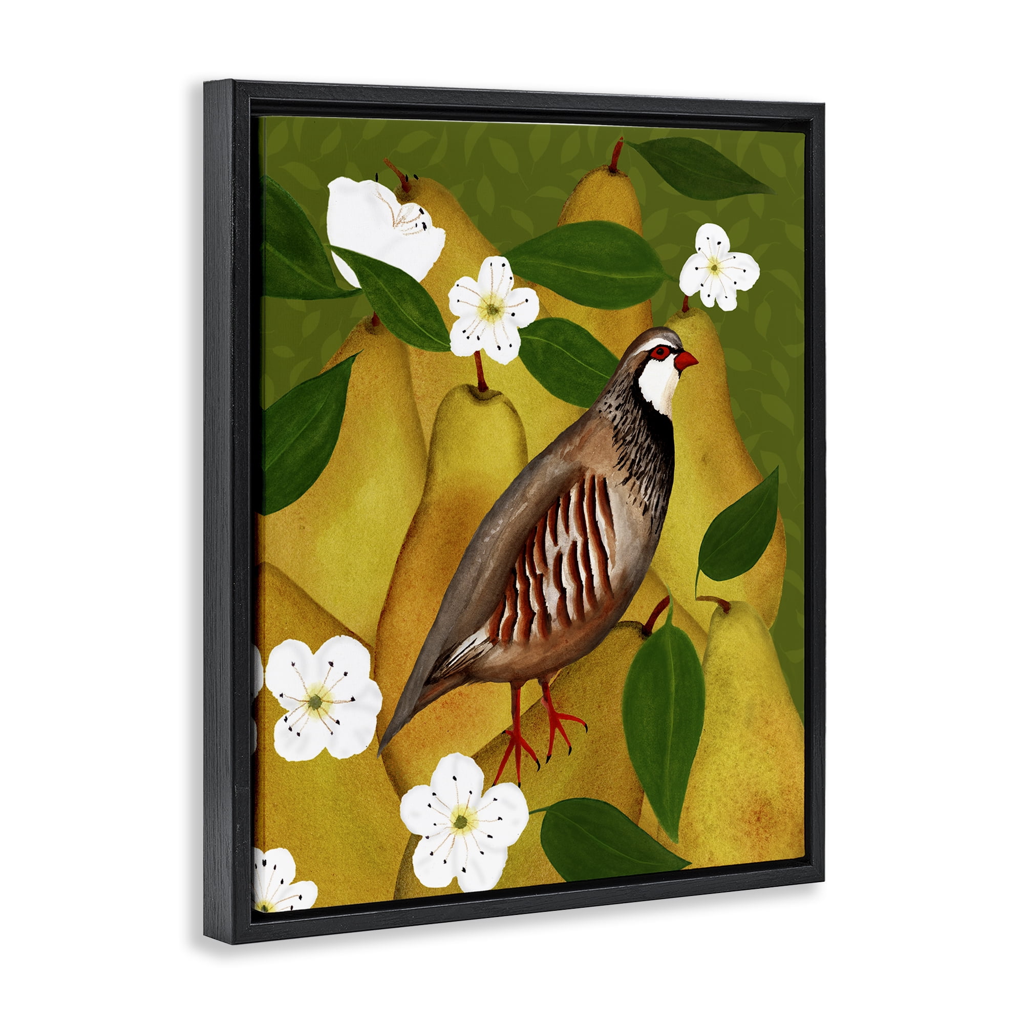 Stupell Industries Partridge Bird & Pears Food & Beverage Painting Black Floater Framed Canvas Art Print Wall Art, 25 x 31