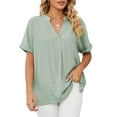 thumbnail image 1 of FJUCHAI Womens Shirts V Neck Short Sleeve Buttons Tops Tee Solid Color Blouse Loose Fit S-XXL, 1 of 9