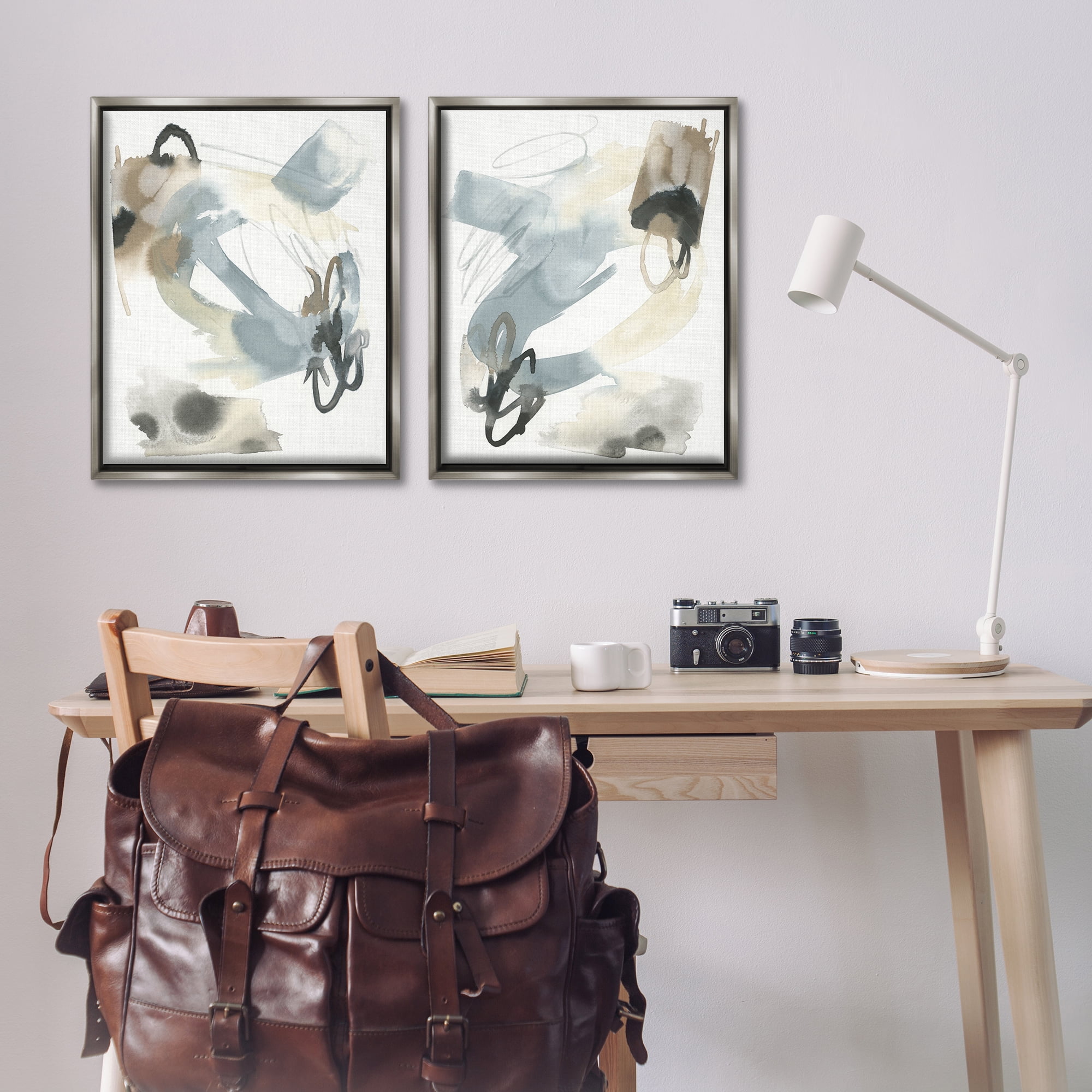 Stupell Industries Abstract Gray Brown Watercolor Abstract Painting Gray Floater Framed Canvas Art Print Wall Art, 31 x 25, Set of 2