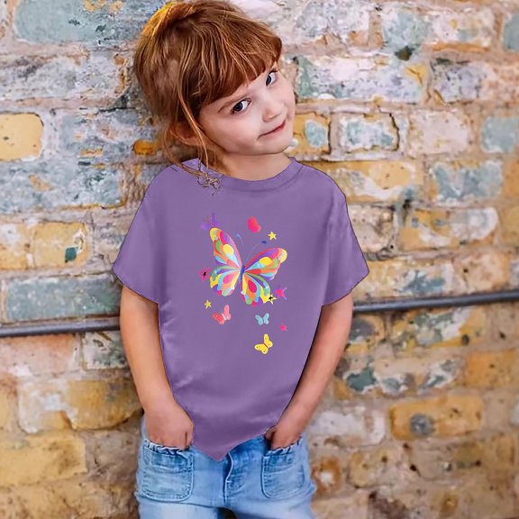 YaEYa Girls Shirts Size 10-12 Butterfly Graphic Tess Short Sleeve Cute Casual Summer Crewneck Toddler Kids Clothing Basic Regular Fit