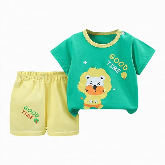 HCNTES Toddler Baby Boy Girl Summer Clothes Funny Graphics Short Sleeve T Shirt/Romper Casual Shorts Set Brother Matching Outfits(Green,3-6 Months)