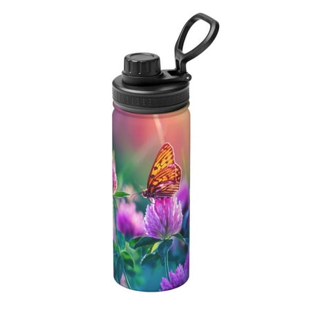 

Xecao Wild flowers of clover and butterfly for 18oz Sports Insulated Kettle Thermos Flask For Outdoor Fitness Running And Travel Thermos Flask Insulated Water Bottles