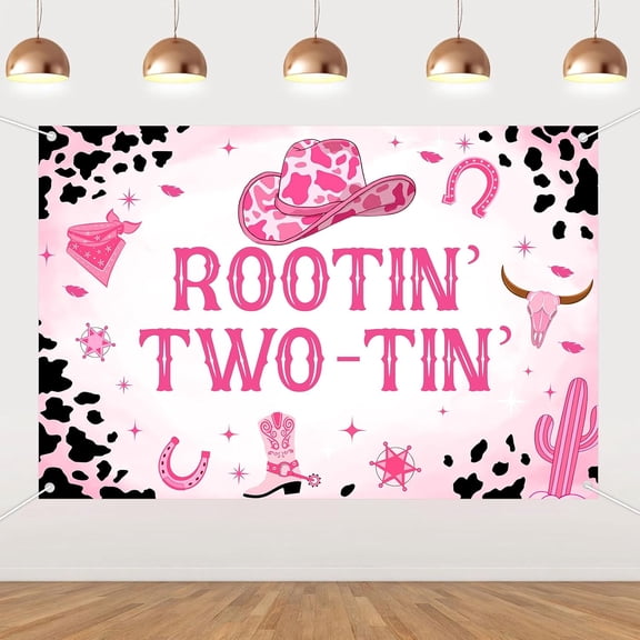 7x5FT Cowgirl 2nd Birthday Backdrop Rootin Twotin Birthday Photography Background Pink Western Rodeo 2 Year Old Birthday Party Decorations Banner Supplies Photo Booth Props