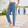 thumbnail image 4 of Mifsaly Linen Blend Pants for Women Side Lace Stripe High Waisted Summer Pant Lightweight Breathable Loose Casual Everyday Wear Outfits with Pockets Navy,S, 4 of 7