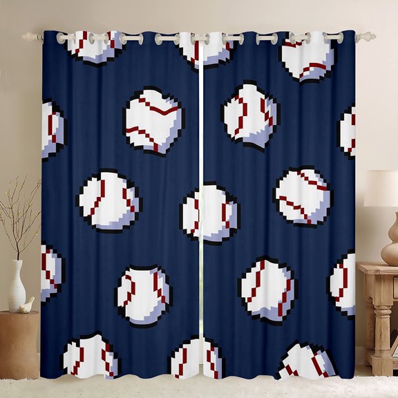 Manfei Cartoon Baseball Black Out Curtains for Teens, Sports Lover Curtains Pack of 2 (42x63 Each), Modern Ball Game Bedroom Curtains, Curtains and Drapes Room Decor