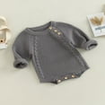 thumbnail image 3 of Infant Baby Knitting Jumpsuit  Solid Color Ribbed Long Sleeve Crew Neck Button Closure Romper for Boys Girls, 3 of 7