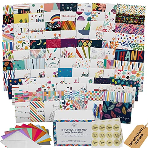 Dessie 100 Unique Thank You Cards Bulk Blank Note Cards with 100