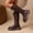 Brown, variant on Women's Vintage Round Toe Knee High Boots Lace up Low Heel Fall Winter Solid Color Casual Fashion Retro Combat Boots White 7.5(40)