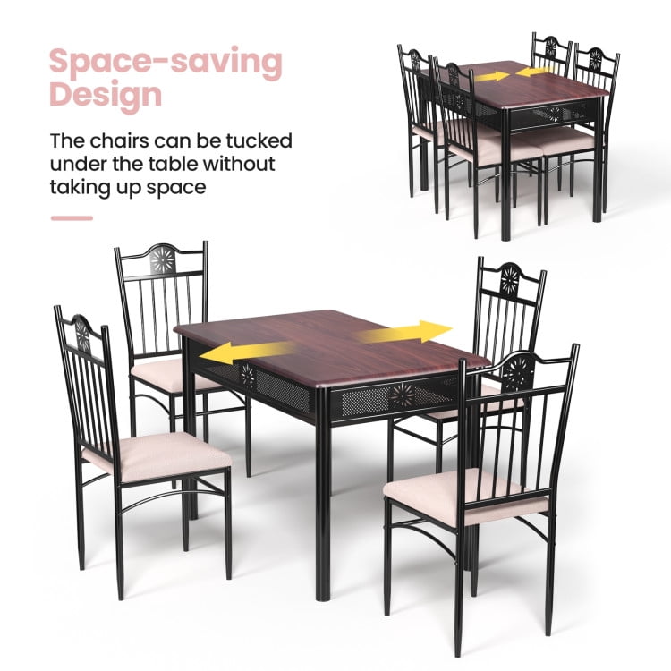 Finihen Dining Set, Dining Table Set, 5 Pcs Dining Set Wood Metal Table and 4 Chairs with Cushions, for Home, Restaurant, Beige Finihen Dining Set, Dining Table Set, 5 Pcs Dining Set Wood Metal Table and 4 Chairs with Cushions, for Home, Restaurant, Beige