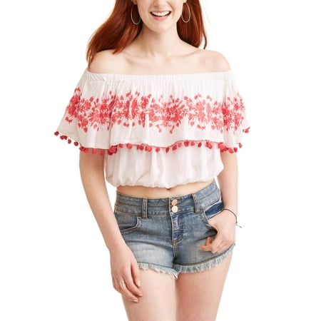 Poof Junior Plus Peasant Pom Pom Top