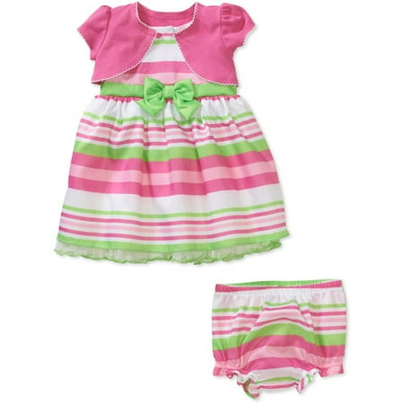 George Newborn Girls' 3-Piece Print Stripe Dress, Shrug and Bloomer Set