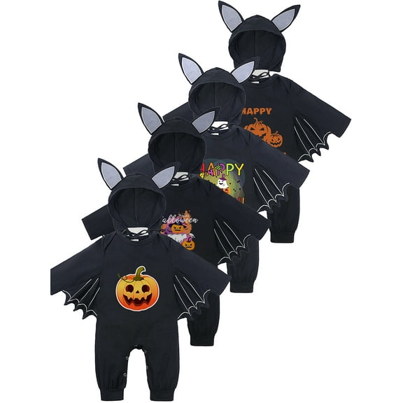 WIBACKER 3M-24M Infant Unisex Baby Halloween Dress Up Clothes Bat Wings Romper with Cap Newborn Animal Costumes