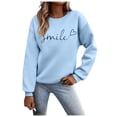 thumbnail image 1 of Chandails en Molleton pour Femmes Automne Haut Superposé Col Rond Chandail en Molleton Rayé Manches Longues Hauts Décontractés Tenue de Détente Confortable Chandail Manche Longue Femme Bleu Clair G, 1 of 7