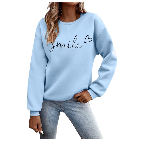 TGPMGRZ Women's Fashion Hoodies & Sweatshirts Cute Oversized Crewneck Long Sleeve Shirts Fall Winter Clothes #01 Light Blue, Size M