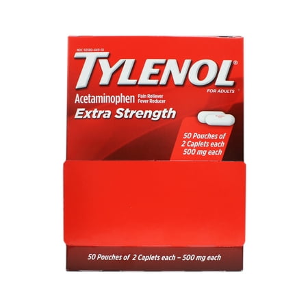 Tylenol Extra Strength Caplets with Acetaminophen, 2-pack of 50 ct