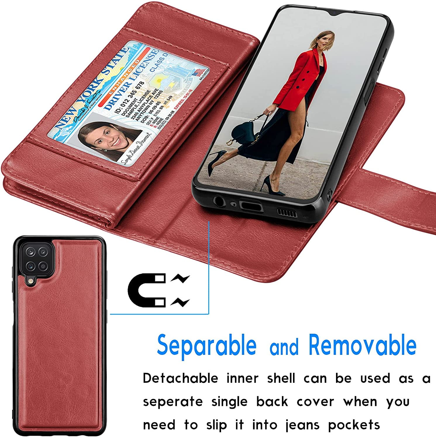 Galaxy A02S 5G Case, For Samsung Galaxy A02S Wallet Case, Takfox Leather  Case ID Cash Credit Card Slots Holder Purse Flip Cover Hard Phone Cases  Cover Kickstand Magnetic Closure & Lanyard 