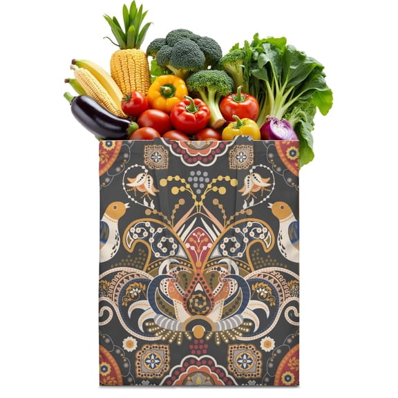 Paisley Print Reusable Canvas Tote Bag - Vintage Bohemian Ethnic Design with Colorful Floral, Artistic Retro Mandala-Inspired Art, Eco-Friendly Grocery Shopping Bag